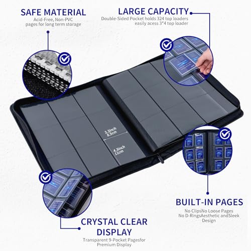 Toploader Card Binder Holds 324 Cards - Waterproof PU Leather