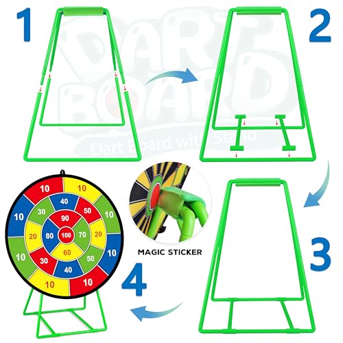 Large Double Sided Dart Board with Stand & 12 Sticky Balls - Multicolor
