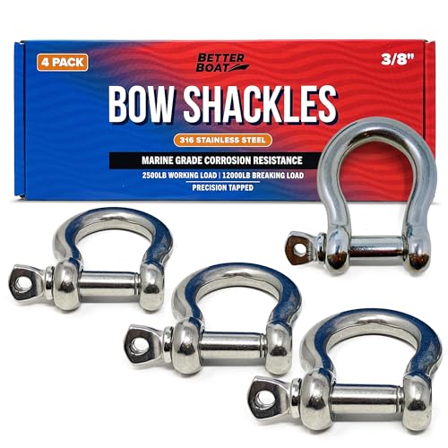 3/8" Stainless Steel D-Ring Shackles - Marine Grade, 4-Pack