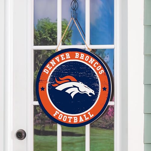 Denver Broncos 18" Round Wood Welcome Sign - Indoor & Outdoor