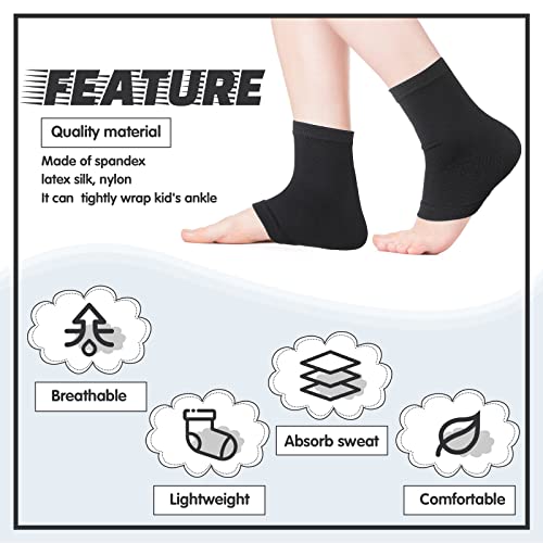 3 Pairs Girls Ankle Brace Compression Sleeves - Medium/Black