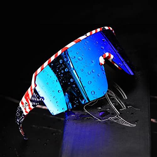 Polarized Sports Sunglasses with UV400 Protection - Flag & Blue Lens
