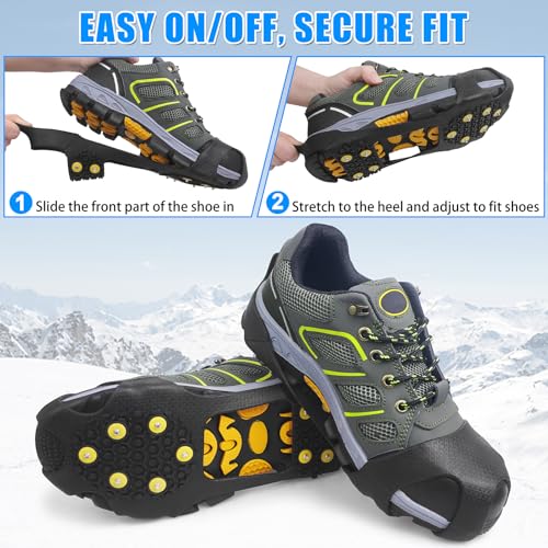 JSHANMEI Ice Cleats for Shoes XX-Large 10-13 Men / 11.5-13.5 Women, 10 Steel Studs