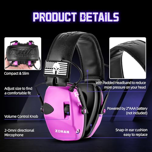 Electronic Shooting Earmuffs with Ambient Sound Amplifier - Black & Purple