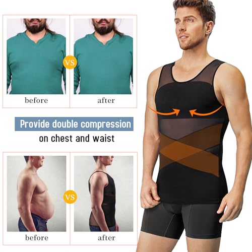 TAILONG Men's Compression Shirt Tank Top Body Shaper Slimming Vest Large Black