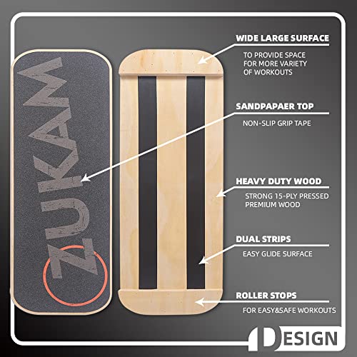 Wooden Balance Board Trainer - Core Stability Wobble Board - Black