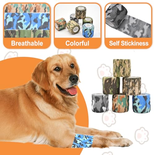 Cohesive Vet Wrap for Dogs & Cats - 6 Rolls, 2" x 5 Yards, Camouflage