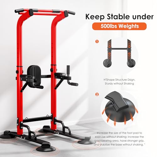 Adjustable Pull Up Bar Station Power Tower - Red Cords