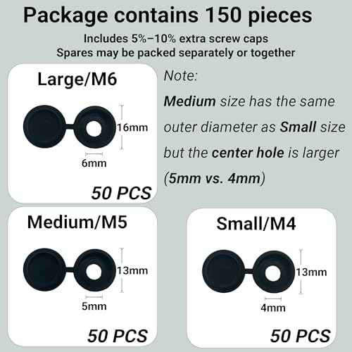 150 Pcs 3 Sizes Screw Cover Caps, Smooth Plastic Caps for Covering Screw Nail Hole, 3 Sizes (Hole Diameter 4mm, 5mm, 6mm)(Black)