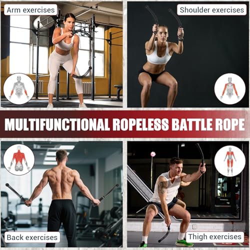Cordless Battle Rope - Portable Weighted Ropeless for Home Gym - Black