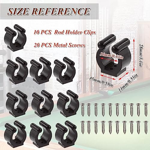 Pool Cue Holder Clips - 10 Pack Durable Fishing Rod Holders - Black