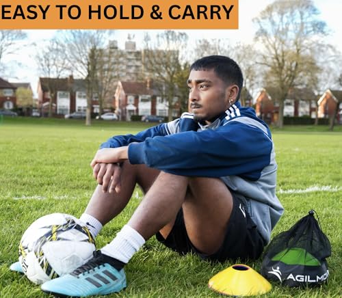 Agility Soccer Cones Set of 25 - Durable Training Equipment with Mesh Bag
