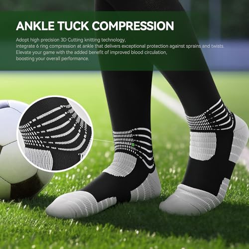 Compression Soccer Socks - Ankle Support, Anti-Slip, 3 Pack - Large Black