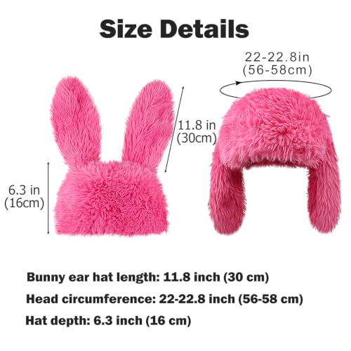 Y2K Fuzzy Bunny Hat for Women – White One Size Beanie with Ears (Henwasai)