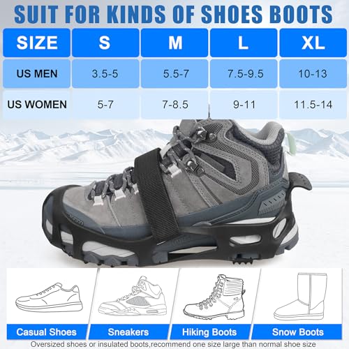 Ice Cleats with Straps - Non-Slip Traction Crampons for Winter - Large (Men 7.5-9.5/Women 9-11)