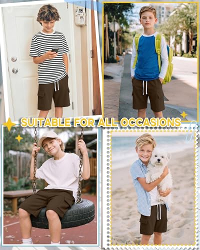 Boys Cargo Shorts - Dark Brown, 8-9 Years
