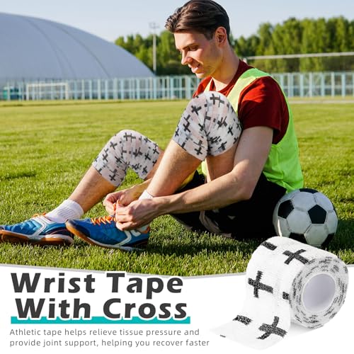 Christian Athletic Tape - 2in x 15ft Self-Adhesive Wrist Wrap - White Cross Design