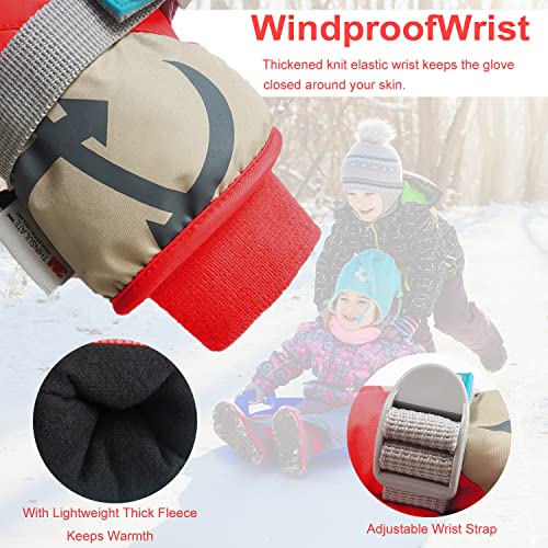 Kids Winter Waterproof Gloves - Red, Size 4-6 T