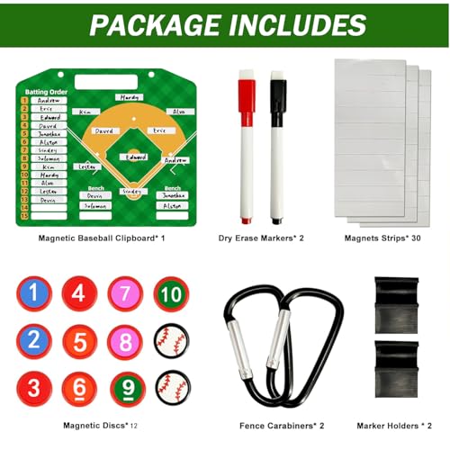 Magnetic Baseball Lineup Board with Dry Erase Pens & Accessories