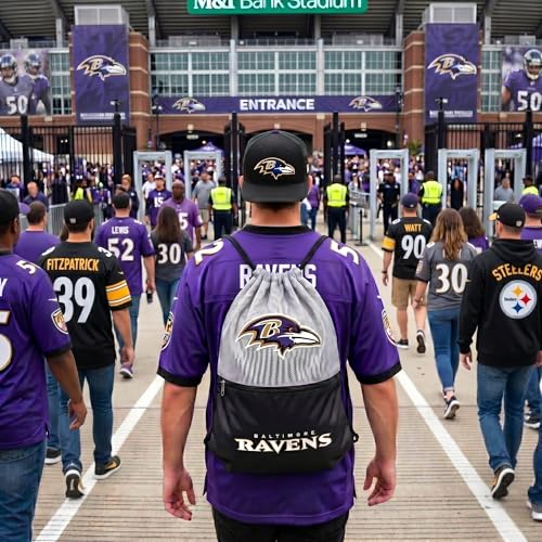 Baltimore Ravens Drawstring Bag with Zippered Pocket - Gym Sackpack