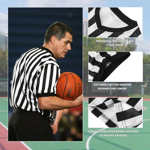 Referee Jersey Kit - 4Pcs V-Neck Shirt, Whistle & Flags - X-Large