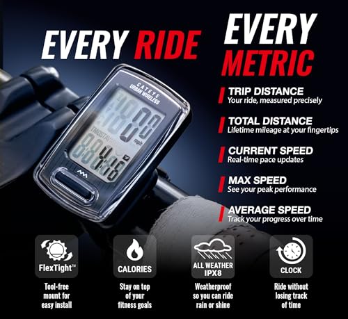 Urban Wireless Bike Computer - Calorie Tracking, FlexTight Mount, Auto Start/Stop