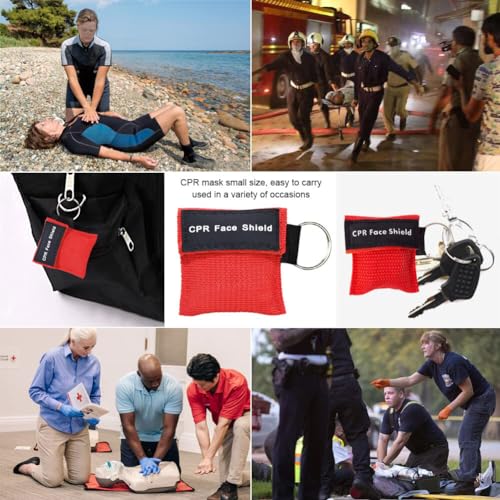 6pcs CPR Face Shield Masks with Keychain - Red Emergency Kit