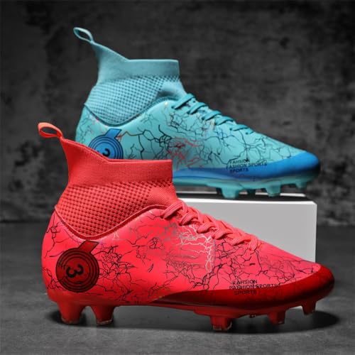 Kids Soccer Shoes Boys Football Cleats - 6 Big Kid Red Turquoise