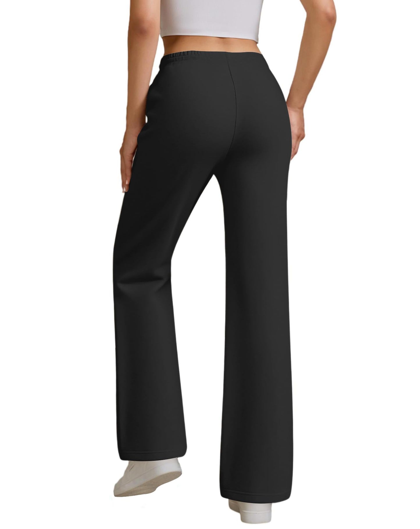 JEKAOYI Womens High Waisted Flared Sweatpants Drawstring Casual Lounge Lightweight Wide Leg Pants with Pockets Black