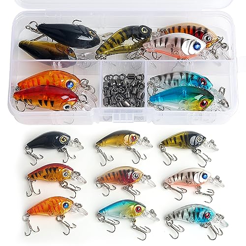 9-Piece Minnow Fishing Lures Set with Treble Hooks - Mixed Colors