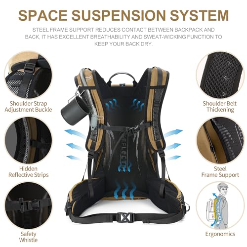 IX INOXTO 26L Hiking Backpack with 3L Hydration Bladder, Waterproof Daypack, Khaki
