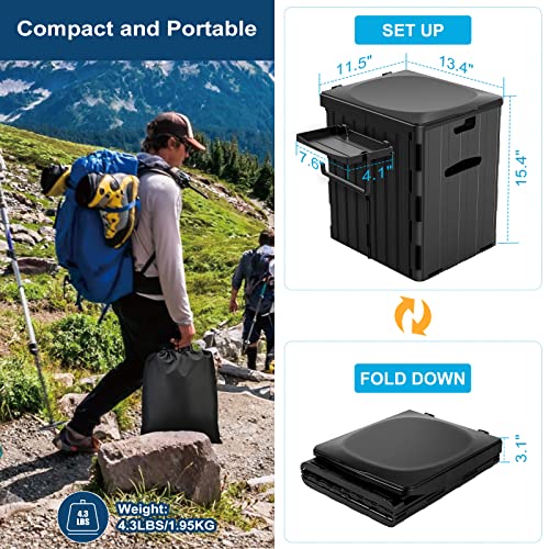 PAHTTO Black XL Portable Camping Toilet Foldable with Phone Shelf & Paper Holder