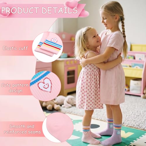 Girls Athletic Crew Socks - 6 Pairs for Ages 6-8 - Pink, Blue, Gray & More