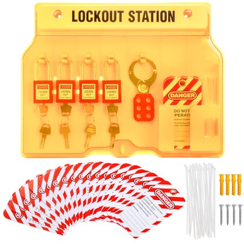 WUWEOT Lockout Tagout Station with Loto Devices, Lock Out Tagout Padlock Station Include Safety Padlocks, Lockout Hasp, Lockout Tags and Nylon Ties for Lockout Safety Supply, OSHA Compliance