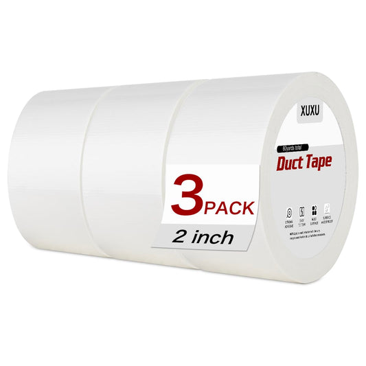 3Pack White Duct Tape Heavy Duty Waterproof Strong Adhesive Duct Tape Bulk for Indoor Outdoor Repairs Tear by Hand 60 Yards x 2 Inch Total