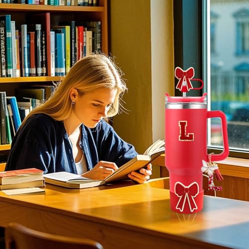 Personalized Red Accessories Set for Stanley Cup - Initial L Charm