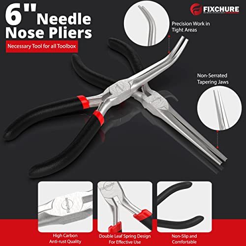 Needle Nose Pliers 2 PCs 6 Inch - Heavy Duty Carbon Steel, Insulated, Non-Serrated, Long Nose Pliers with PVC Coating & Rust Proof Finish