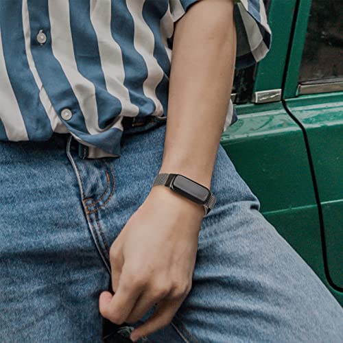 Vanjua Space Gray Metal Fitbit Luxe Band Stainless Steel Mesh Loop Adjustable Magnetic Strap