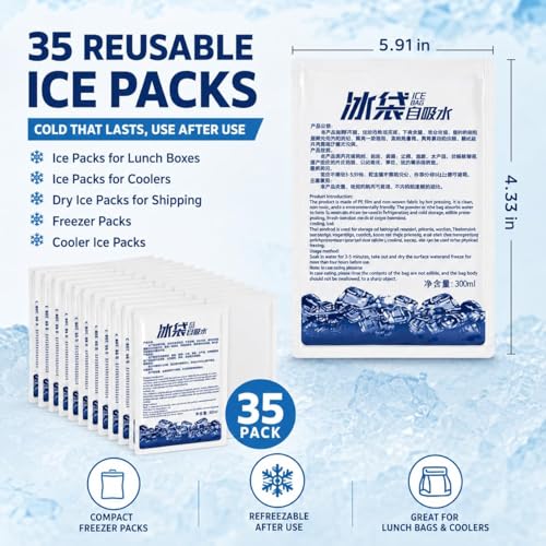 Reusable Dry Ice Packs for Shipping & Lunch Boxes - 35 Pack