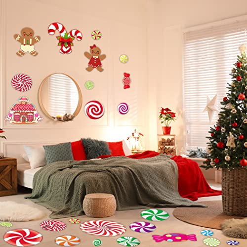 Joy Day 18 Pieces Peppermint Floor Decals Stickers for Christmas Candy Party Decoration Supplies Xmas Candy Land Party Decor Decals for Floors, Windows, Counters and Walls