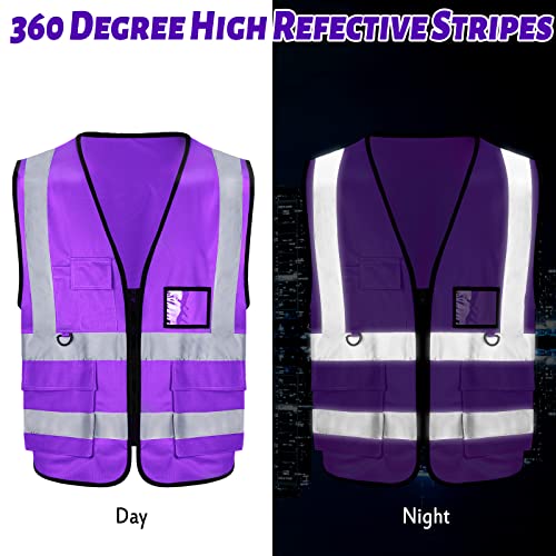 EBOOT 10 Pcs Safety Vests High Visibility Safety Vest with Reflective Strips for Construction Outdoor Running Cycling Walking at Night(Purple)