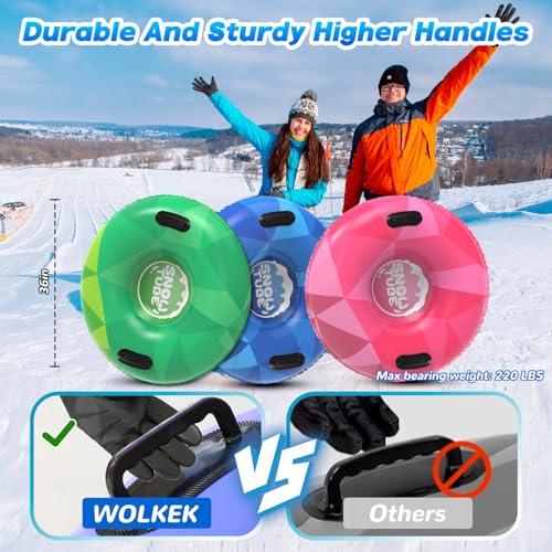 Inflatable Snow Tubes - 3 Pack Heavy Duty Sleds for Family Fun - Green, Pink, Blue