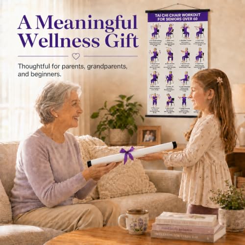 Tai Chi Chair Workout Chart for Seniors - 16 Movements - Purple