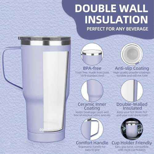 GUDEMAO 20 oz Insulated Coffee Mug with Ceramic Inner Coating - Light Purple
