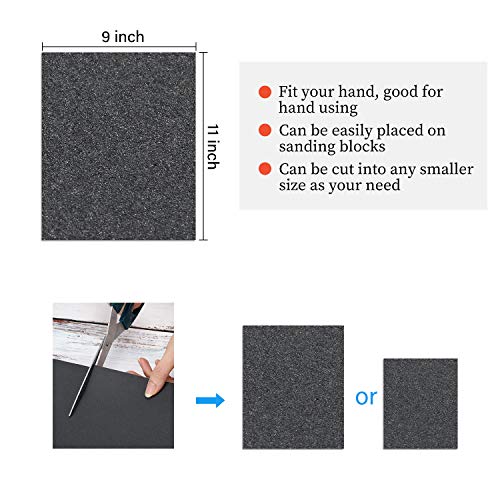 Abrasive Dry Wet Waterproof Sandpaper Sheets Assorted Grit of 400/600/ 800/1000/ 1200/1500 for Furniture, Hobbies and Home Improvement, 12 Sheets (9 x 11 Inch)