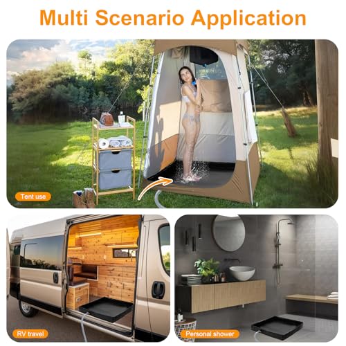 Foldable Portable Shower Pan 41x41 Inches with Drain & Mesh Bag for Camping RV Outdoor