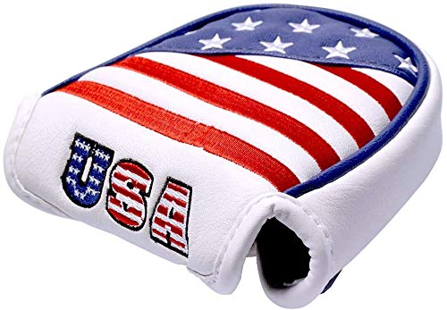 PLUSKER USA Golf Heel Shafted Mallet Putter Cover, Magnetic Closure Stars and Stripes American Flag Synthetic Leather Patriotic Head Covers for Golf Course and Travel