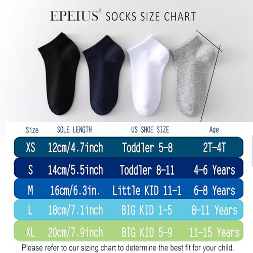 Kids' Low Cut Ankle Socks - Cotton Seamless Toe, Navy, 4 Pairs, 6-8 Years