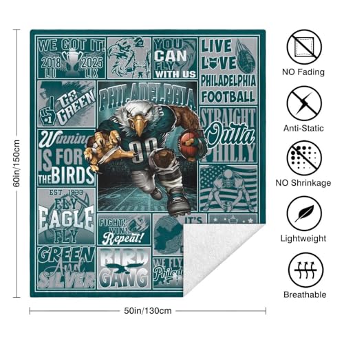 Football Blanket for City Football Lovers - 50" x 60" Midnight Green