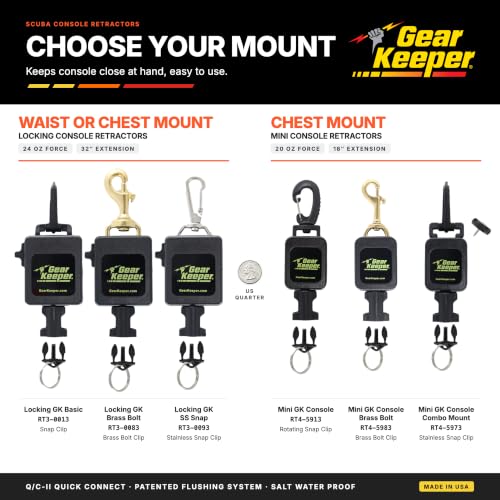 Gear Keeper Scuba Retractable Lanyard for Dive Console & Depth Gauge - Chest Mount Mini, Hd Rotating Snap Clip